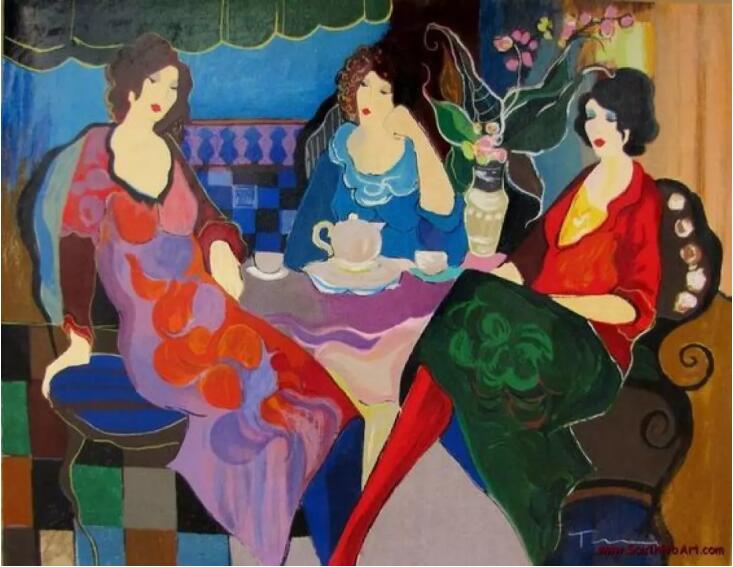 Itzchak Tarkay Portraiture Oil Painting Sisters At Tea AP IT300